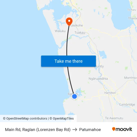 Main Rd, Raglan (Lorenzen Bay Rd) to Patumahoe map