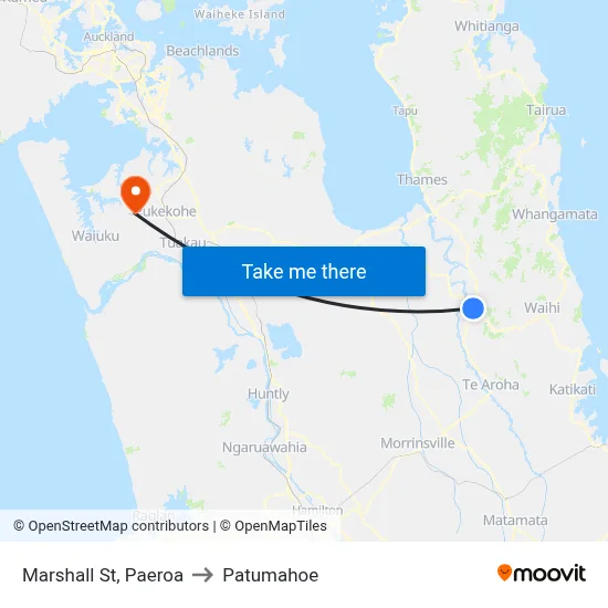 Marshall St, Paeroa to Patumahoe map