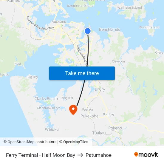 Ferry Terminal - Half Moon Bay to Patumahoe map
