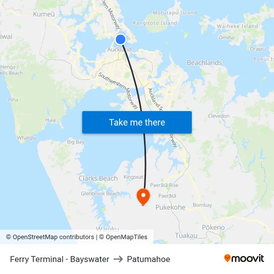 Ferry Terminal - Bayswater to Patumahoe map