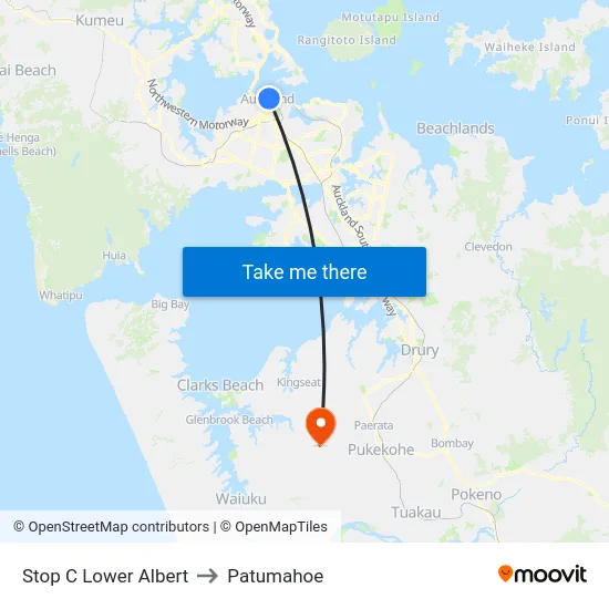 Stop C Lower Albert to Patumahoe map