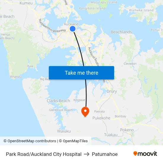 Park Road/Auckland City Hospital to Patumahoe map
