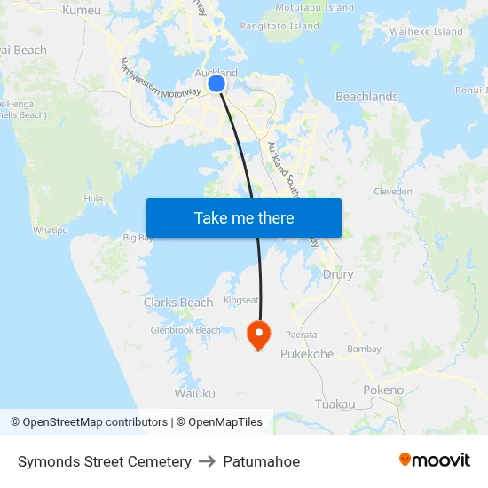 Symonds Street Cemetery to Patumahoe map