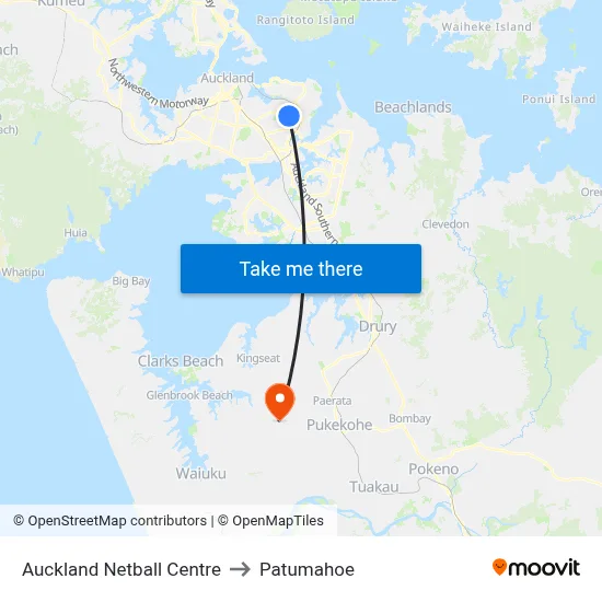 Auckland Netball Centre to Patumahoe map