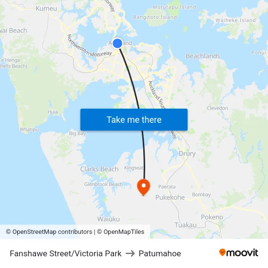 Fanshawe Street/Victoria Park to Patumahoe map