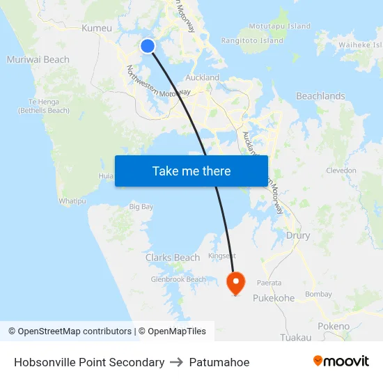 Hobsonville Point Secondary to Patumahoe map