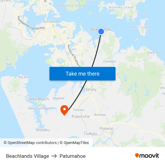 Beachlands Village to Patumahoe map