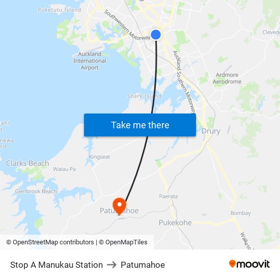 Stop A Manukau Station to Patumahoe map