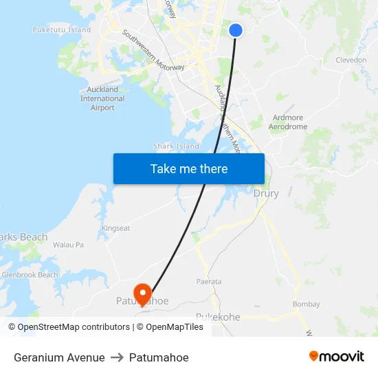 Geranium Avenue to Patumahoe map