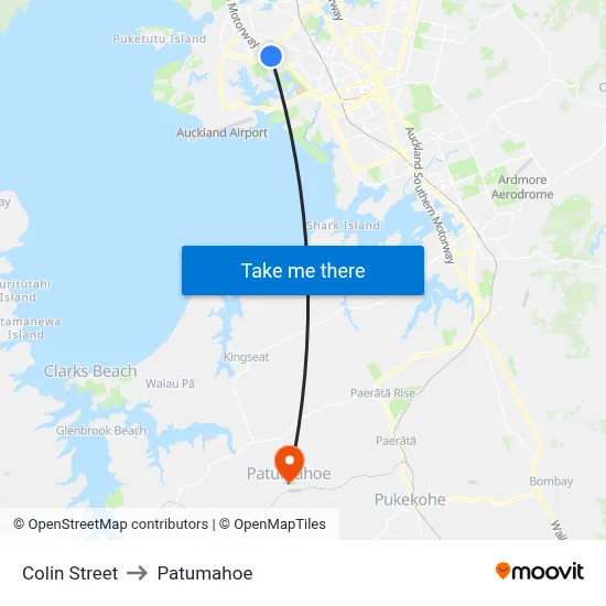 Colin Street to Patumahoe map