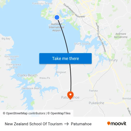 New Zealand School Of Tourism to Patumahoe map