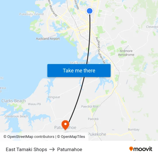 East Tamaki Shops to Patumahoe map