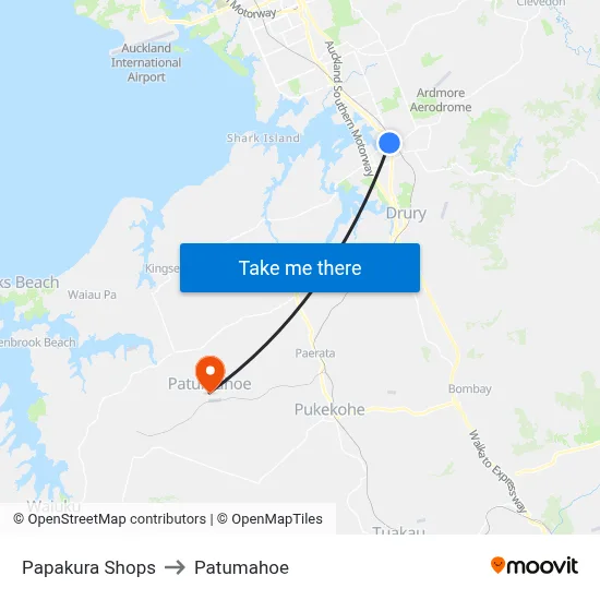 Papakura Shops to Patumahoe map