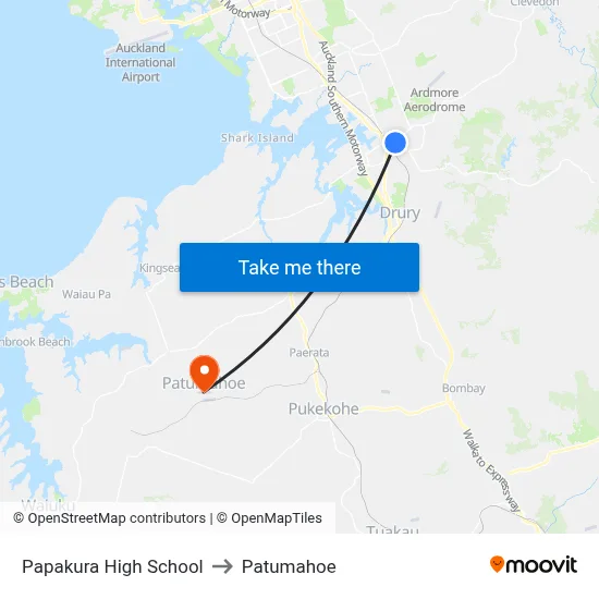 Papakura High School to Patumahoe map