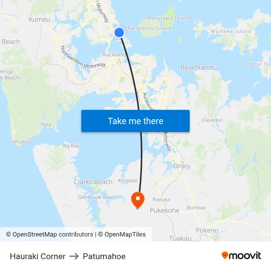 Hauraki Corner to Patumahoe map