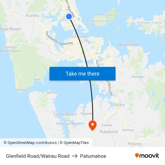 Glenfield Road/Wairau Road to Patumahoe map