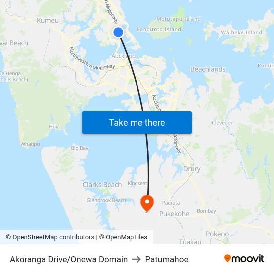 Akoranga Drive/Onewa Domain to Patumahoe map