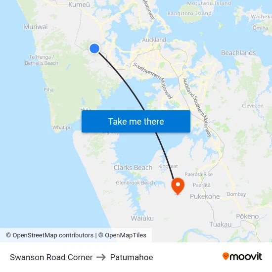 Swanson Road Corner to Patumahoe map