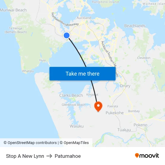 Stop A New Lynn to Patumahoe map