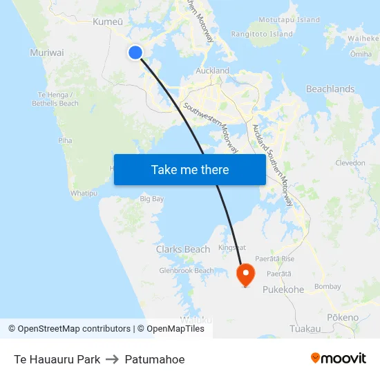 Te Hauauru Park to Patumahoe map