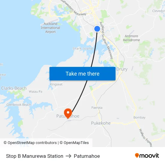 Stop B Manurewa Station to Patumahoe map