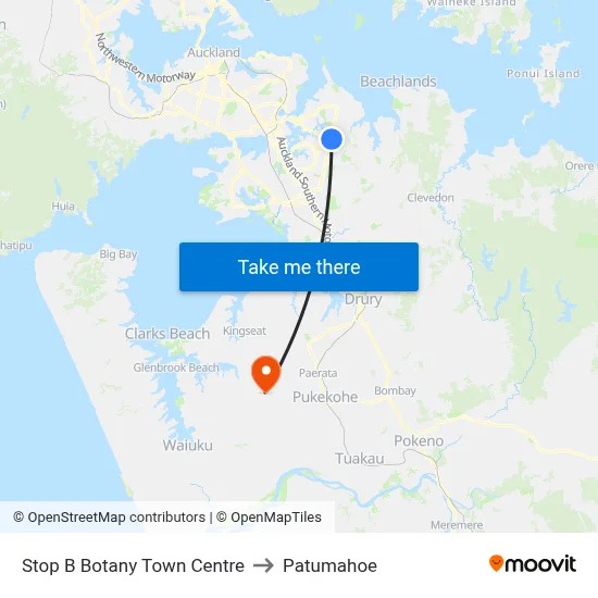 Stop B Botany Town Centre to Patumahoe map