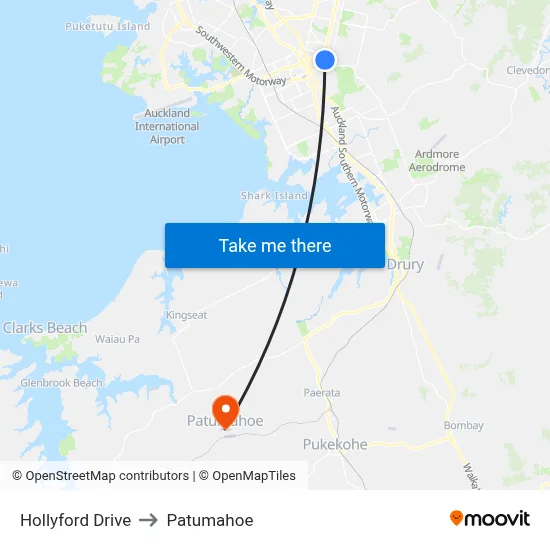 Hollyford Drive to Patumahoe map