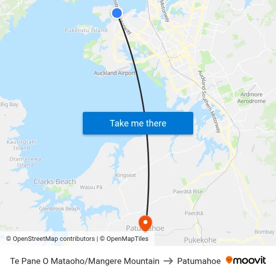 Te Pane O Mataoho/Mangere Mountain to Patumahoe map