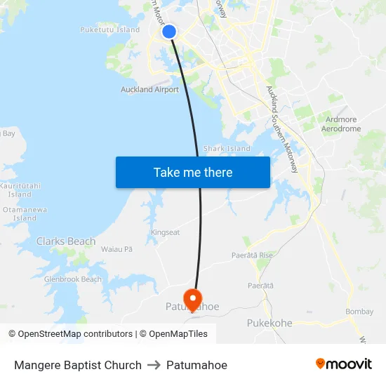 Mangere Baptist Church to Patumahoe map