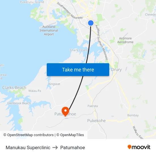 Manukau Superclinic to Patumahoe map