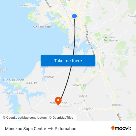 Manukau Supa Centre to Patumahoe map