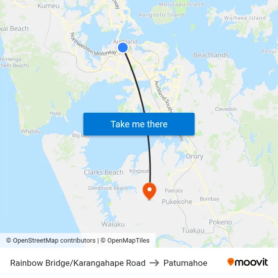 Rainbow Bridge/Karangahape Road to Patumahoe map