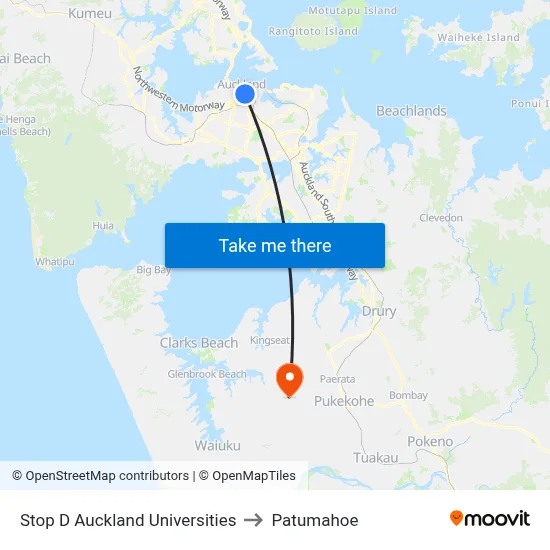 Stop D Auckland Universities to Patumahoe map