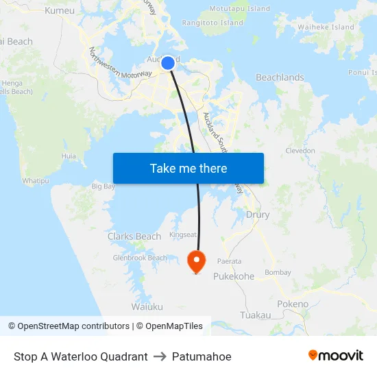 Stop A Waterloo Quadrant to Patumahoe map