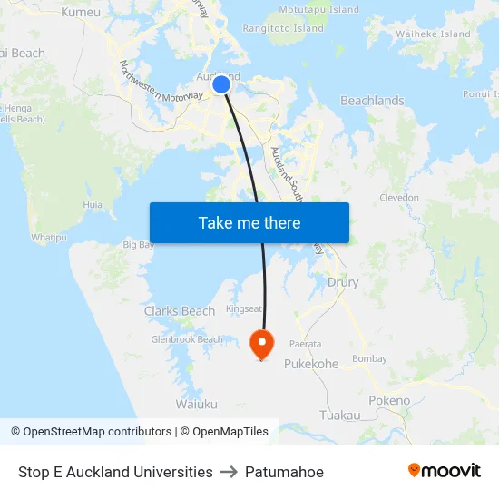 Stop E Auckland Universities to Patumahoe map