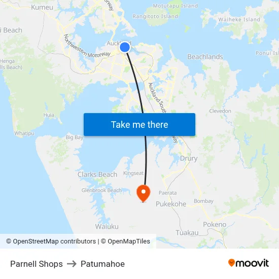 Parnell Shops to Patumahoe map