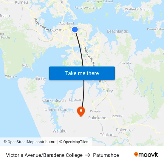 Victoria Avenue/Baradene College to Patumahoe map