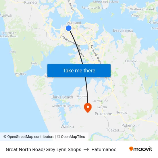 Great North Road/Grey Lynn Shops to Patumahoe map