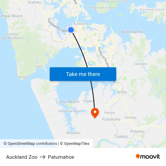Auckland Zoo to Patumahoe map
