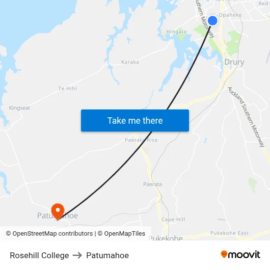 Rosehill College to Patumahoe map