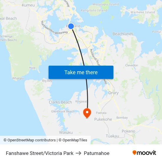 Fanshawe Street/Victoria Park to Patumahoe map