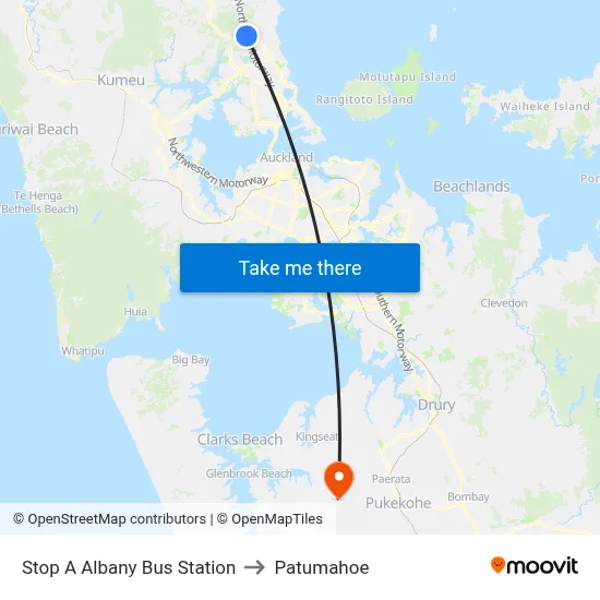 Stop A Albany Bus Station to Patumahoe map