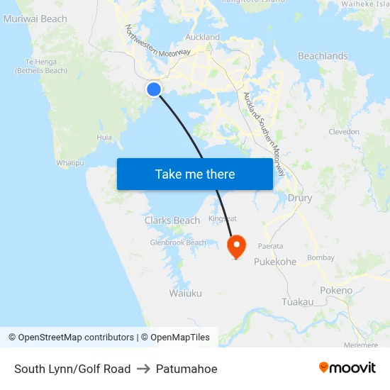 South Lynn/Golf Road to Patumahoe map
