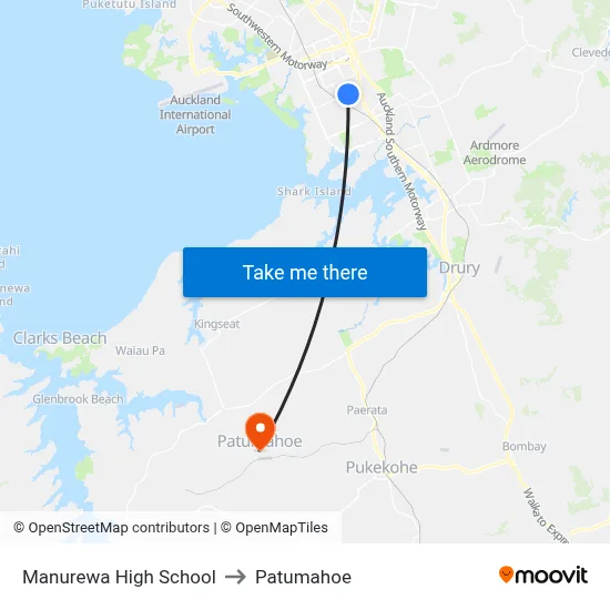 Manurewa High School to Patumahoe map