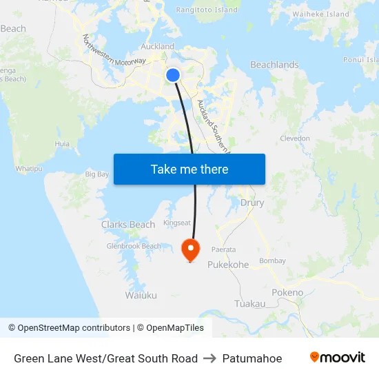 Green Lane West/Great South Road to Patumahoe map