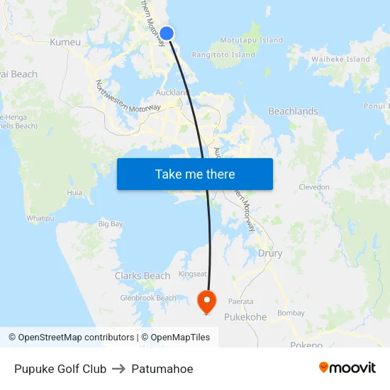 Pupuke Golf Club to Patumahoe map