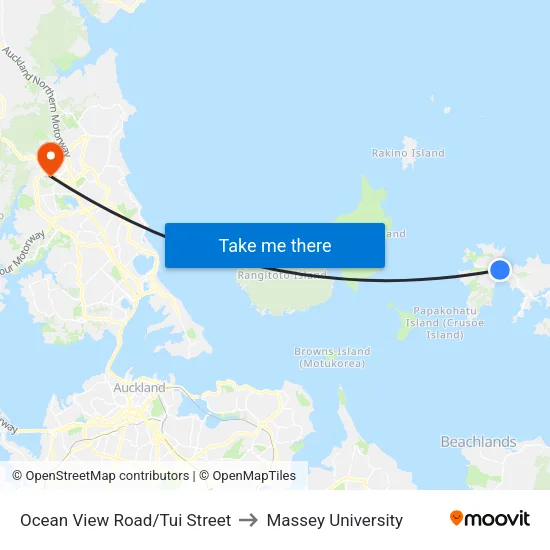 Ocean View Road/Tui Street to Massey University map