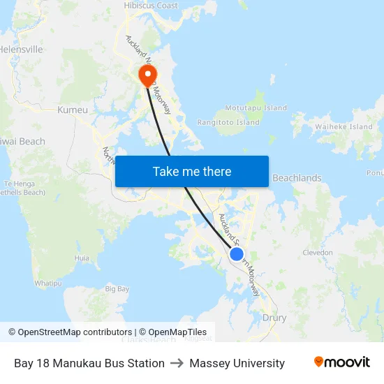 Bay 18 Manukau Bus Station to Massey University map