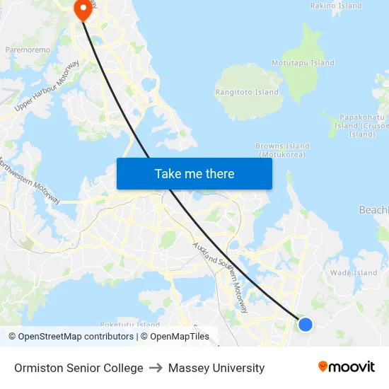 Ormiston Senior College to Massey University map
