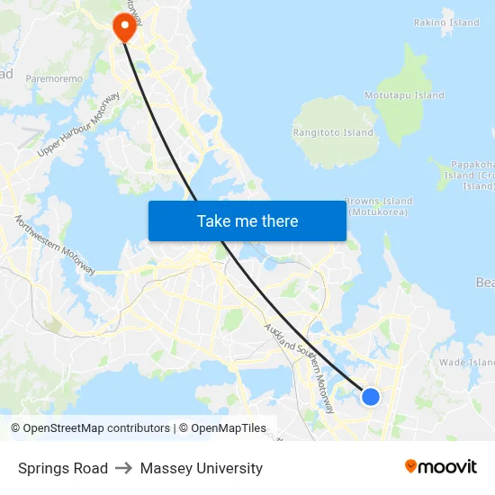 Springs Road to Massey University map